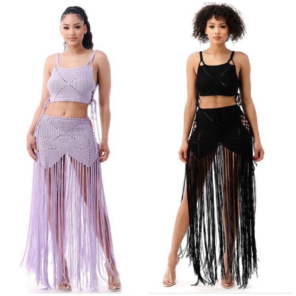 Crochet Fringe Coverup Skirt Set